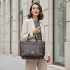 Chrisbella Dark Brown Textured Top-Handle Tote