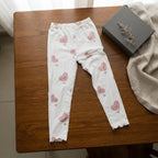 SHEIN White Ankle Leggings with Pink Kawaii Heart Print