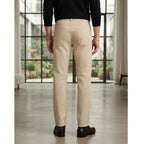 Men's Beige Straight-Leg Cotton Twill Trousers
