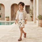 SHEIN Cream Palm Tree Embroidered Pull-On Kids' Shorts