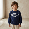 SHEIN Navy Blue Kids Brooklyn USA Graphic Crewneck Sweatshir