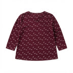 Women's Burgundy Bow Print V-Neck Long Sleeve Blouse