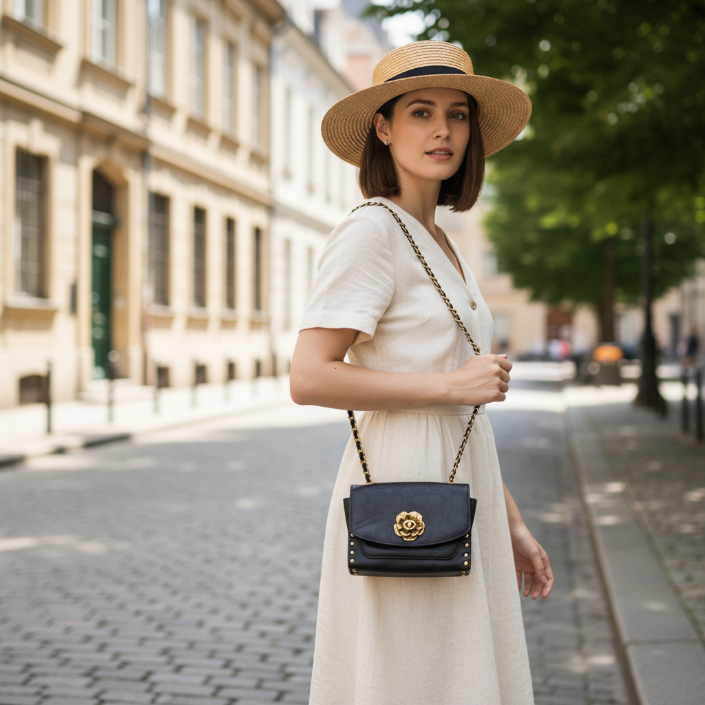 Vintage Style Floral Monogram Crossbody Bag with Chain