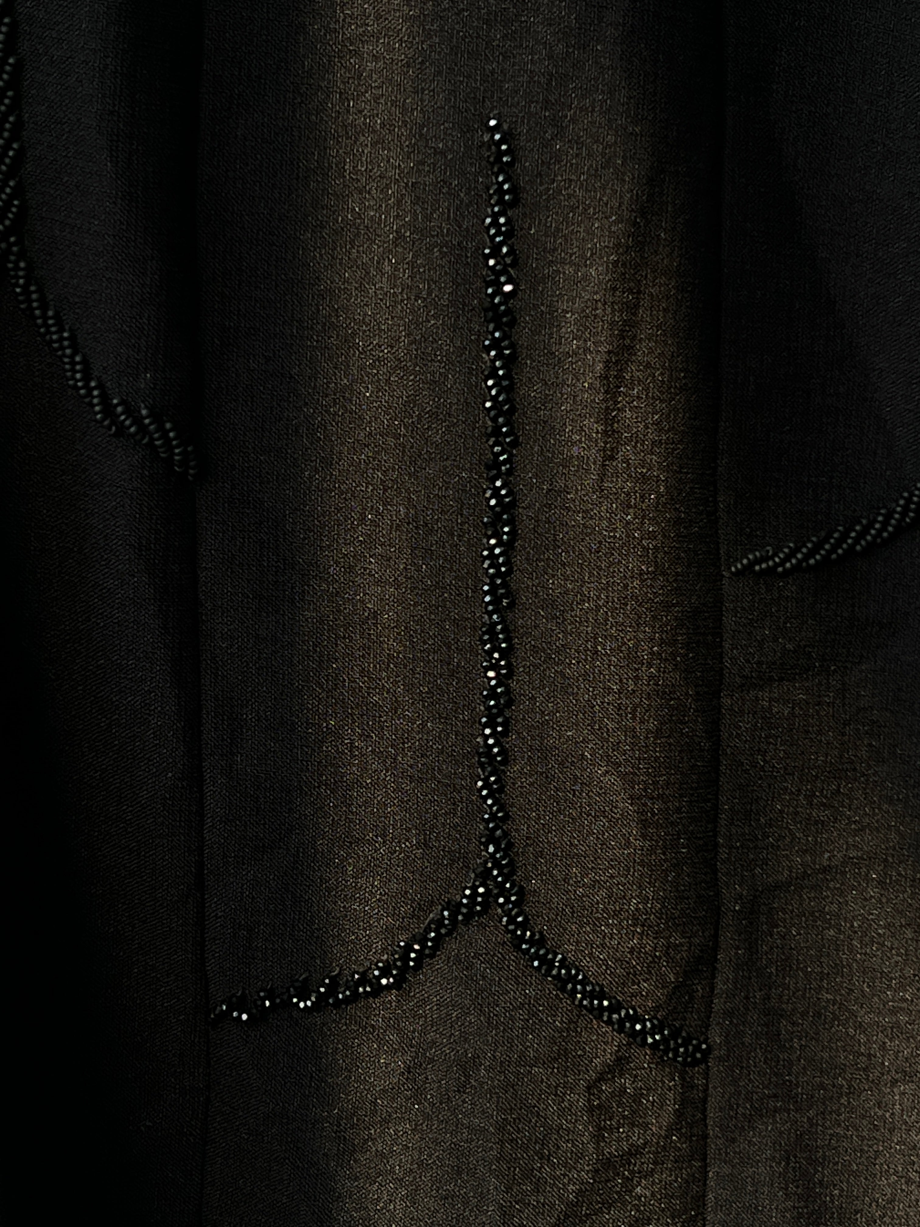 Elegant Black Beaded Polyester Abaya