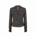 Bershka BSK Girl Black Floral Ruffle Neck Long Sleeve Top