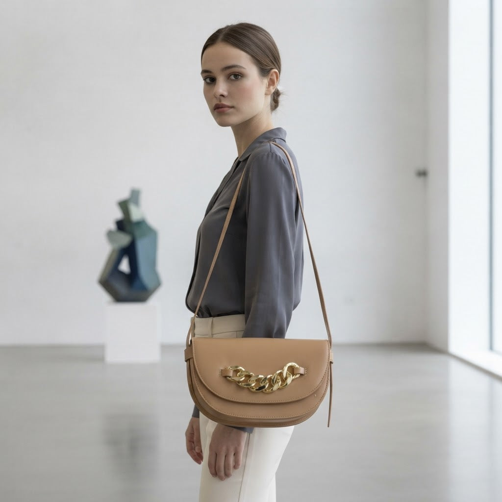 Beverly Hills Polo Club Tan Chain Saddle Bag
