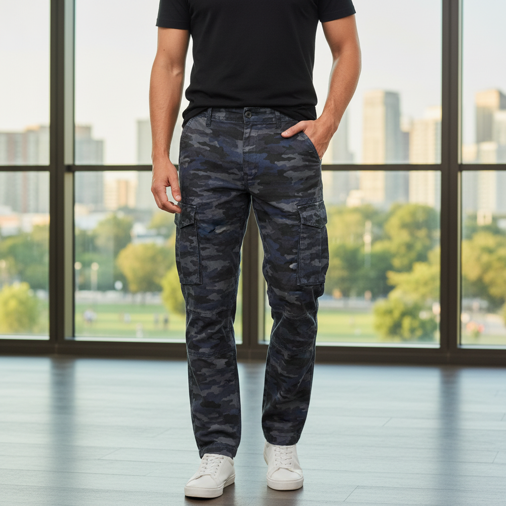 MADDOX Men's Blue Camouflage Cargo Pants - Size W36