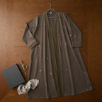 represent Olive Brown Embroidered Open-Front Abaya with Wide