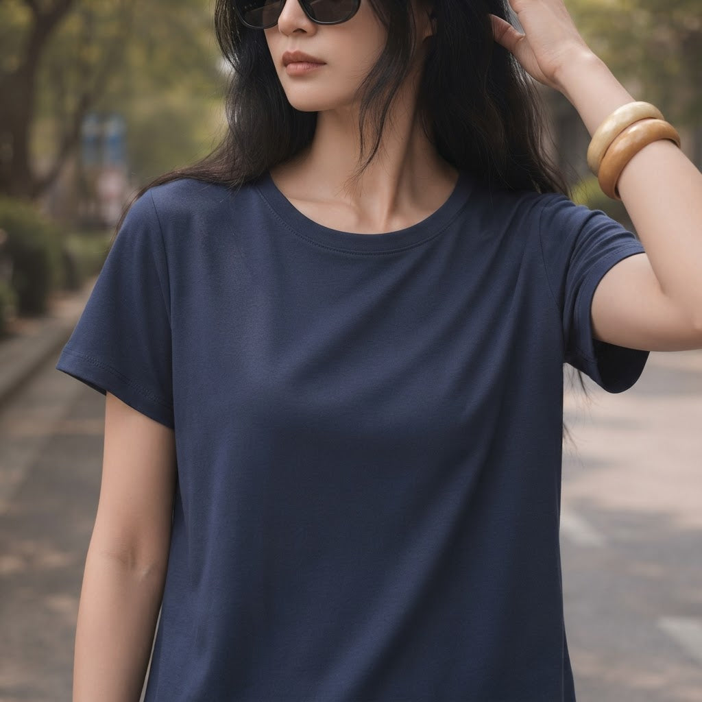 KOOKAÏ Navy Blue Short Sleeve Crew Neck Cotton Jersey T-Shir