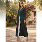 Women's Dark Green Jacquard Zip-Front Long Abaya