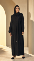 Elegant Black Textured Open Front Abaya Robe