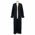 Women's Black Ruched Maxi Open-Front Robe