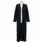 Women's Black Ruched Maxi Open-Front Robe
