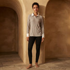SHEIN Greige Ribbed Knit Pullover with Contrast White Collar