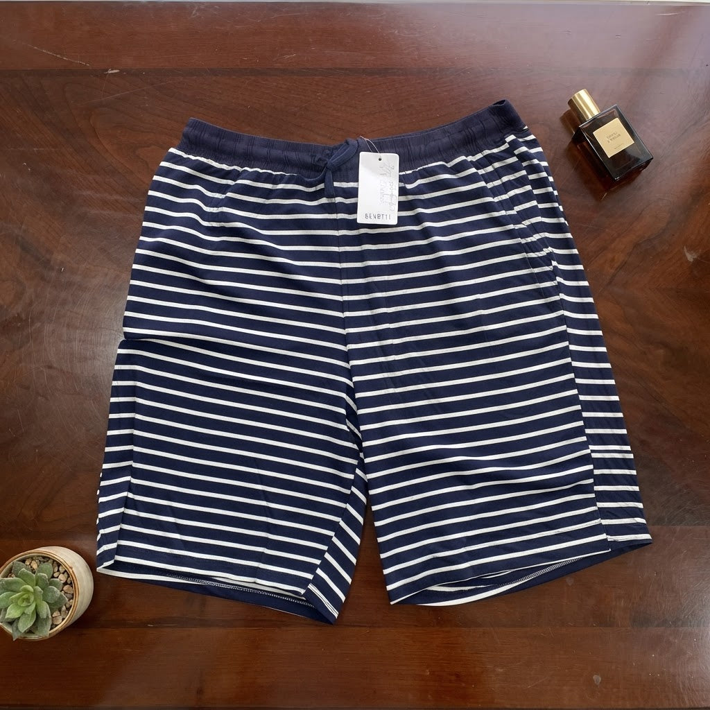 GINA BENOTTI Navy and White Striped Drawstring Lounge Shorts