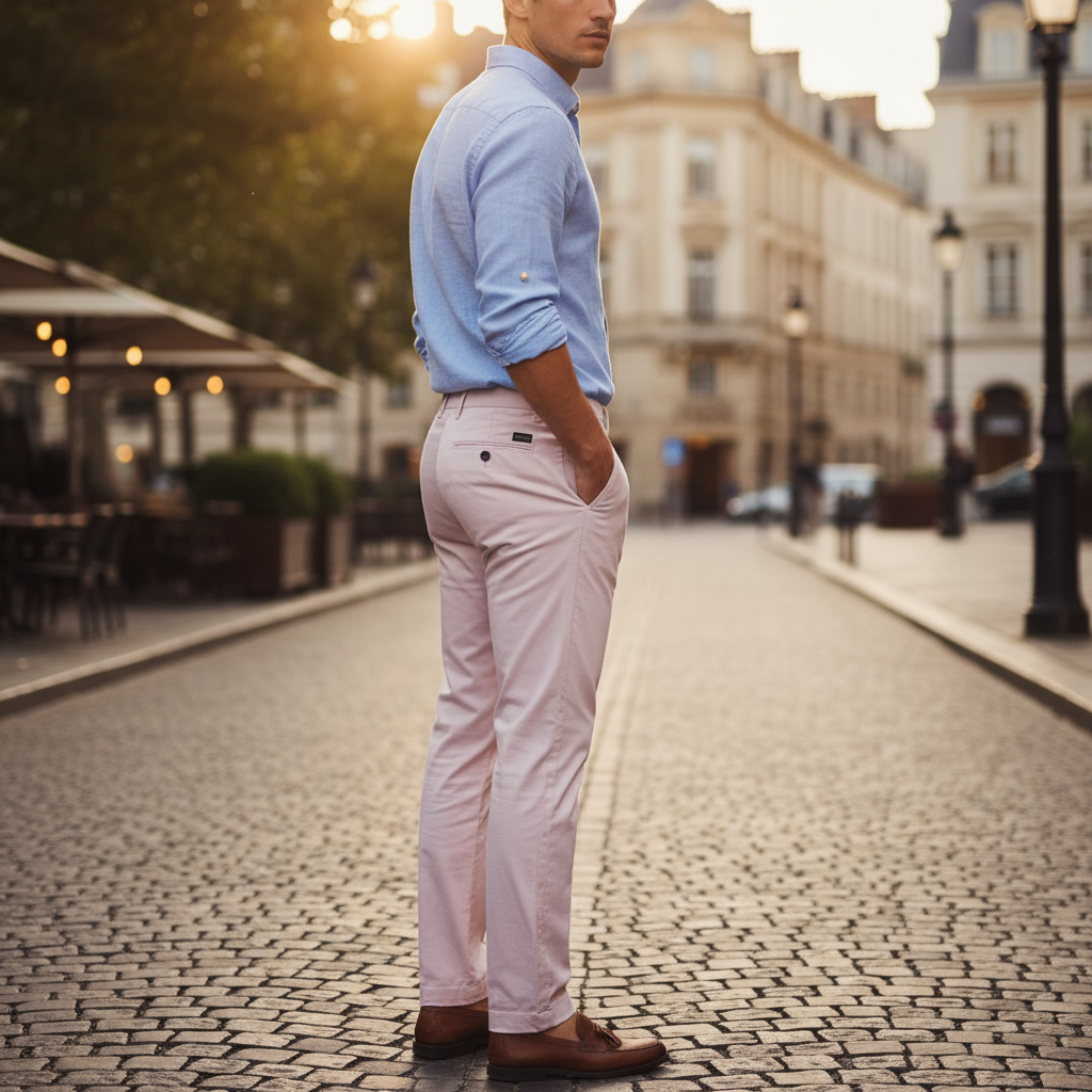 DOPPELGÄNGER ROMA Men's Pastel Pink Slim Fit Cotton Chino Tr