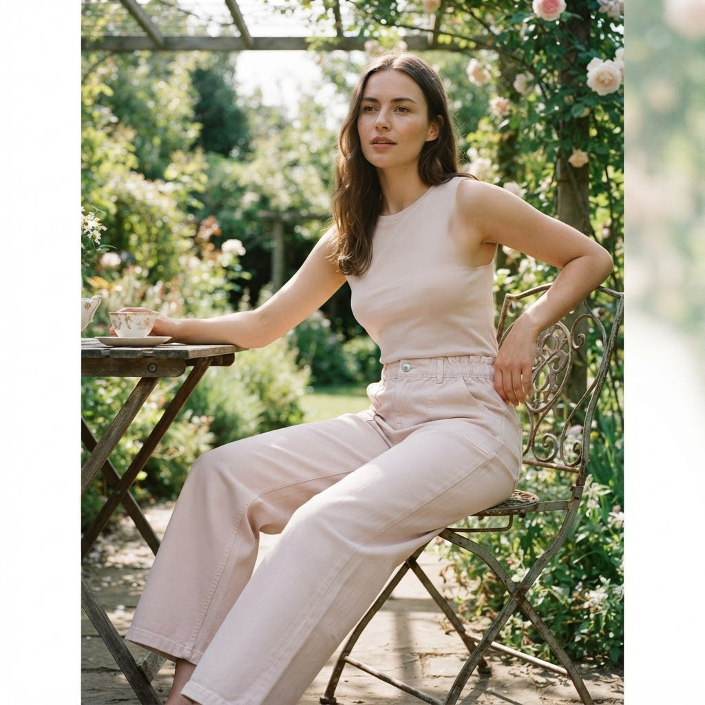 [WearU Generated:premium_master] Redtag Light Pink Cotton Denim Wide-Leg Pants – front view