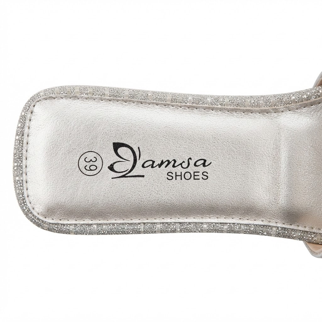 D'amsa SHOES Women's Silver Glittery Interlocking Strap Flat