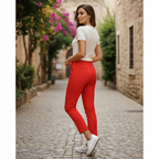 ZARA Women's Red High-Waisted Belted Tapered Trousers