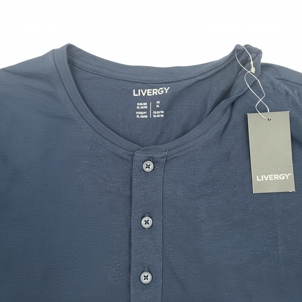 Livergy Men's Navy Blue Long Sleeve Henley Shirt - XL