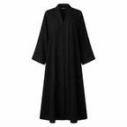 Elegant Black V-Neck Pintuck Abaya Maxi Dress