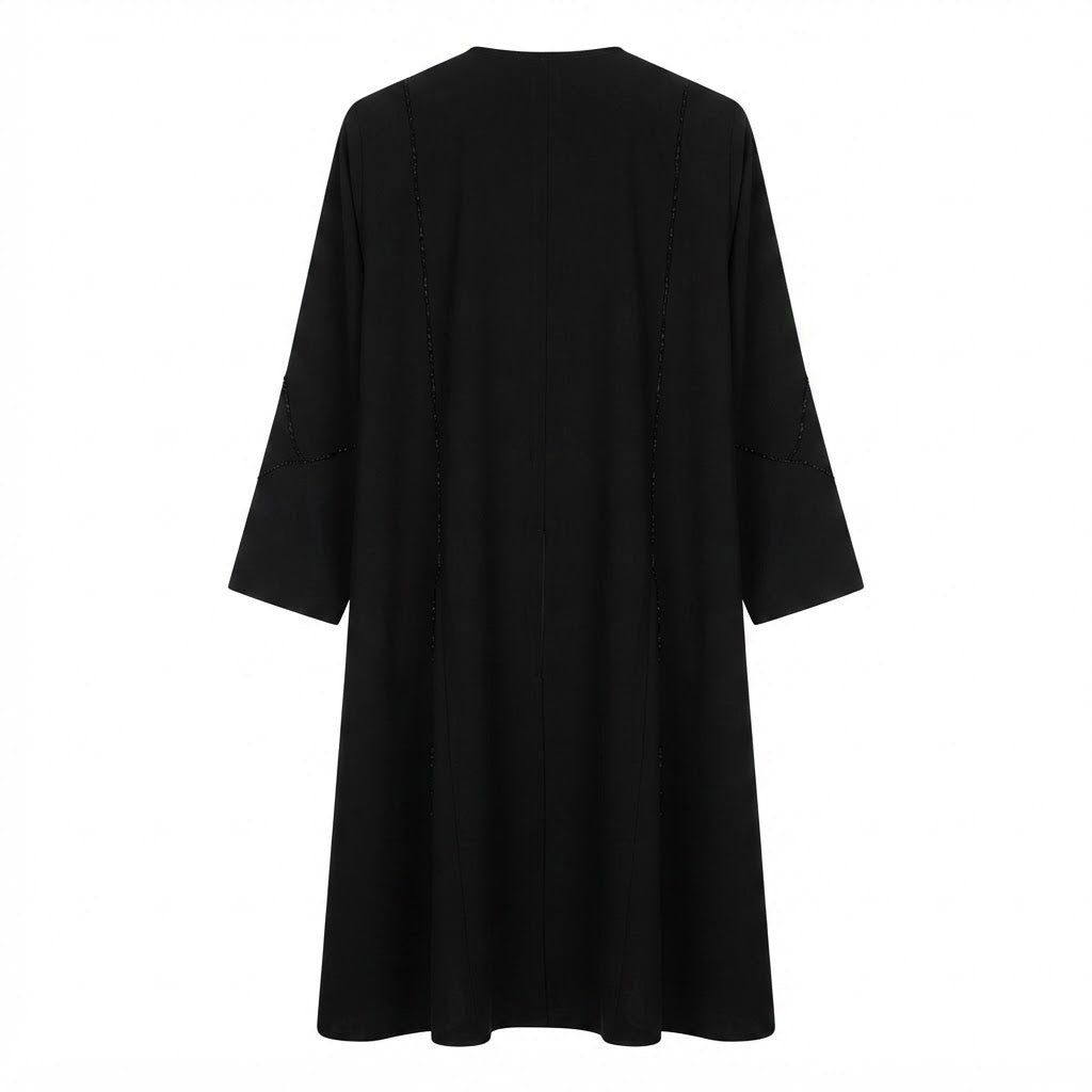 Elegant Black Beaded Polyester Abaya