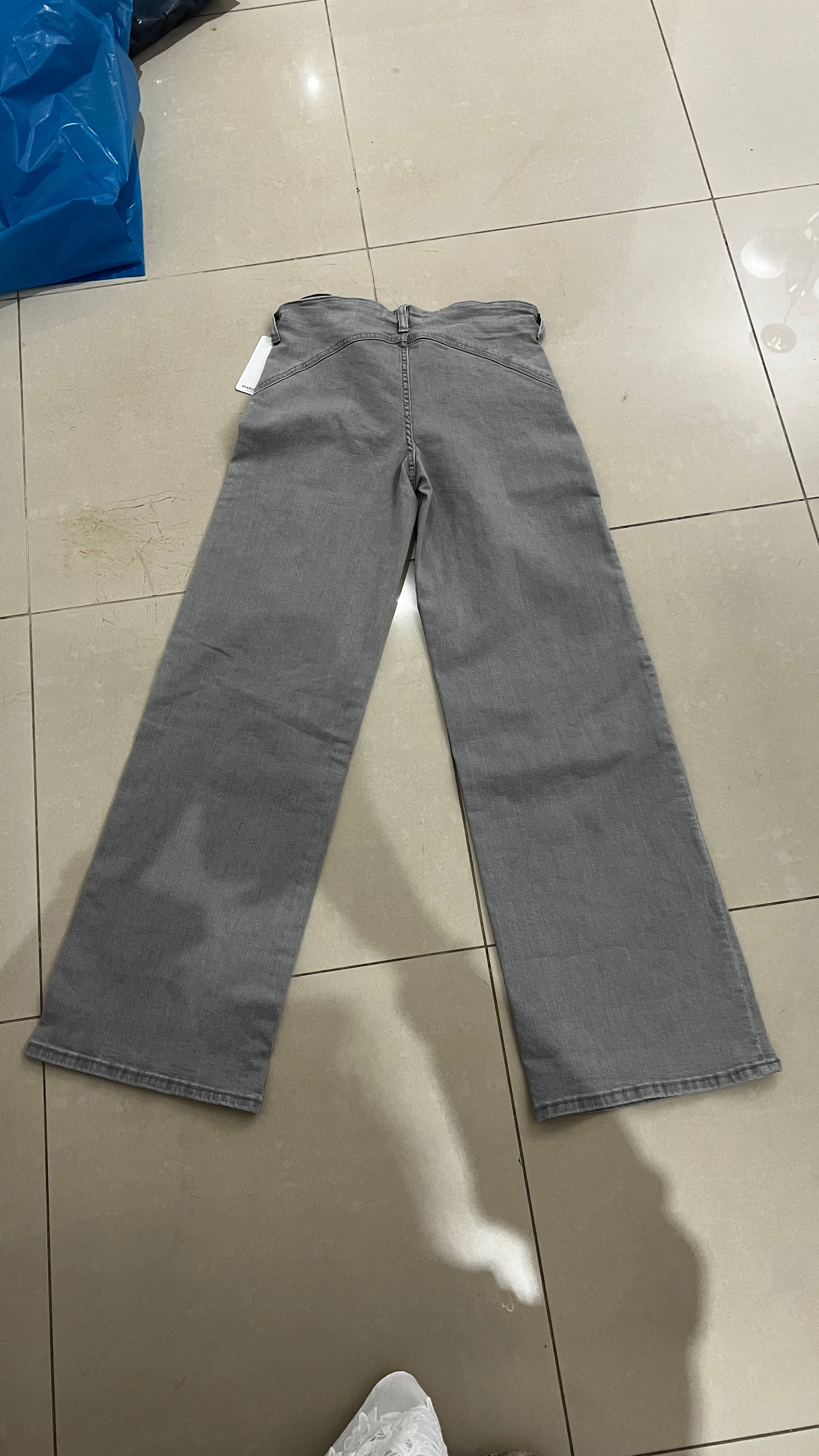 Mango Medium Grey Wide Leg Jeans with Curved Waistband