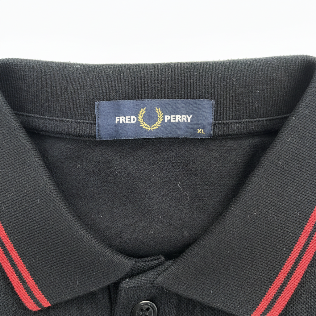 FRED PERRY Men's Black Patch-Detail Cotton Polo Shirt