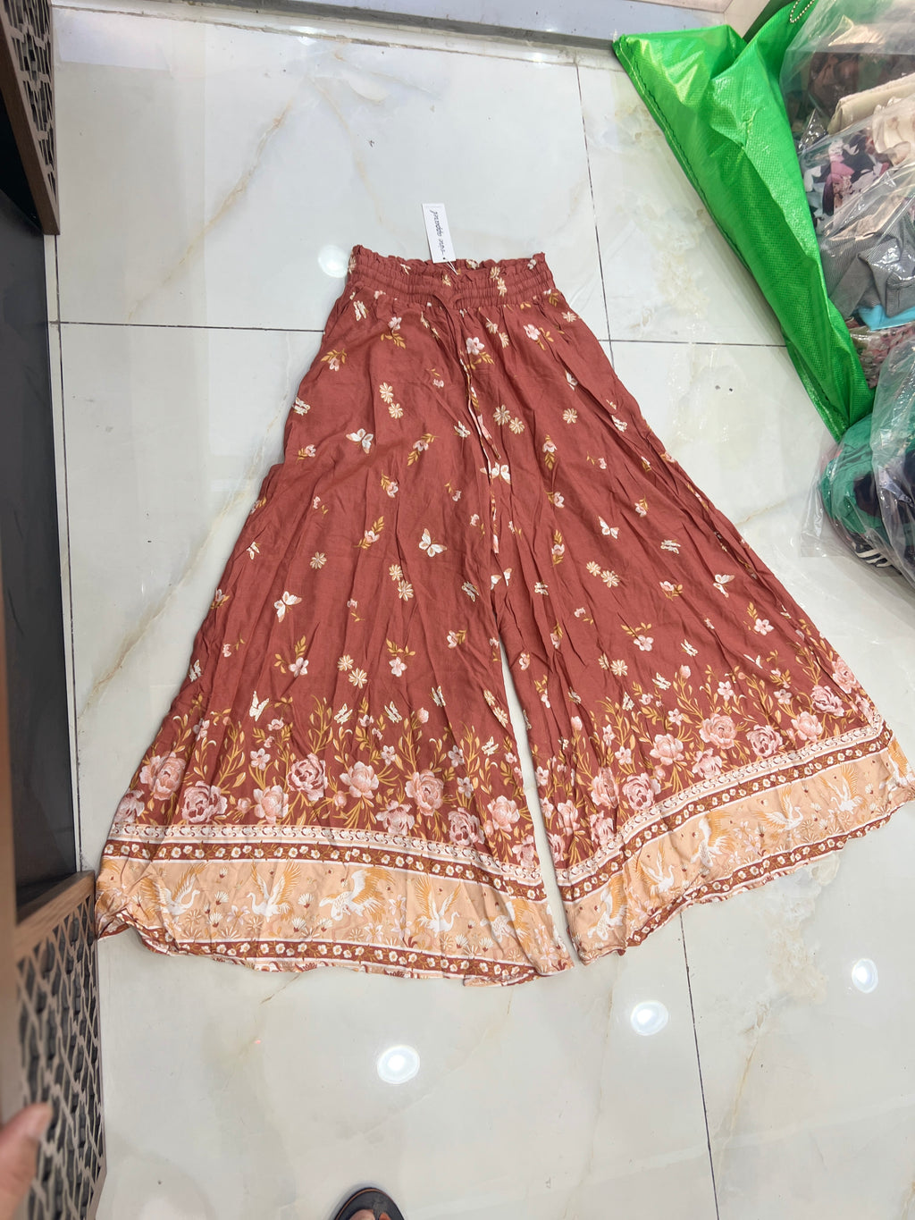 Vine Apparel Rust Floral Boho Wide Leg Palazzo Pants Size 10