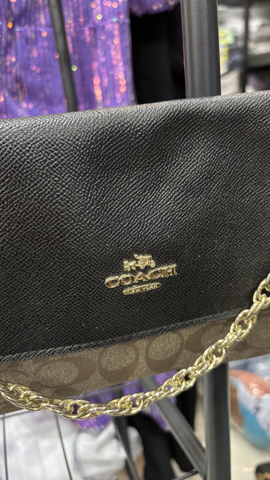 COACH NEW YORK Black Leather and Monogram Crossbody Bag