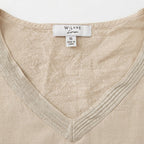 Women's Beige Sequin Embellished Linen V-Neck Top