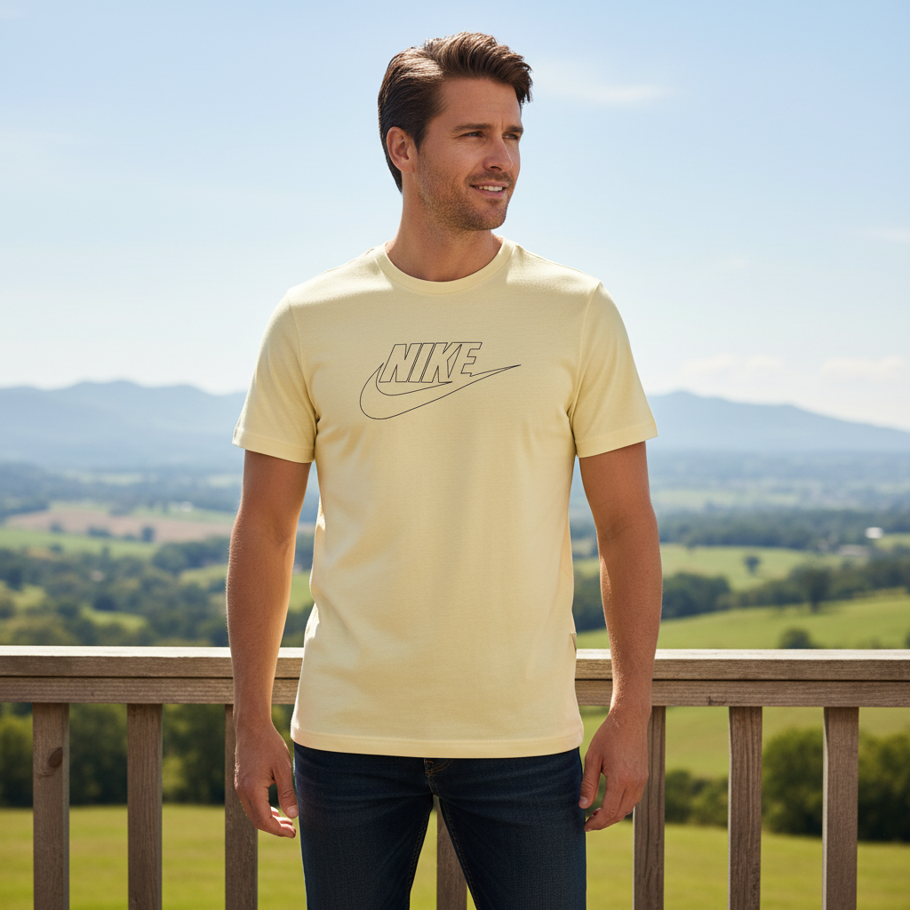 Nike Men's Pale Yellow Graphic Logo T-Shirt - Size M