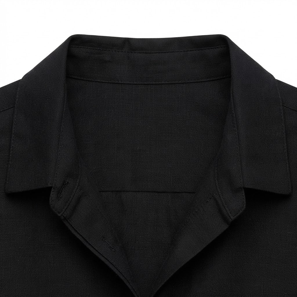 Women's Black Short-Sleeved Relaxed Linen Shirt