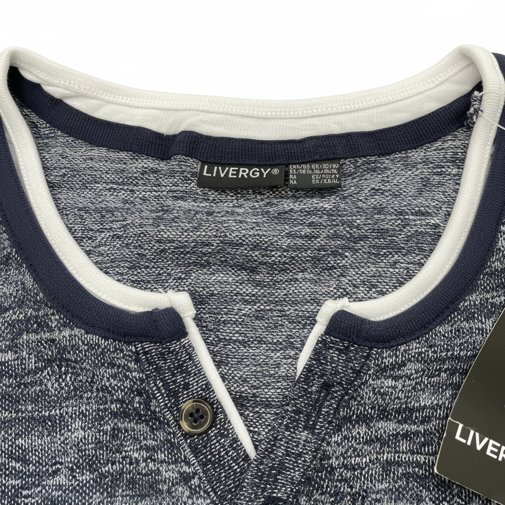 Livergy Men's Blue Marl Long Sleeve Henley Shirt - XL