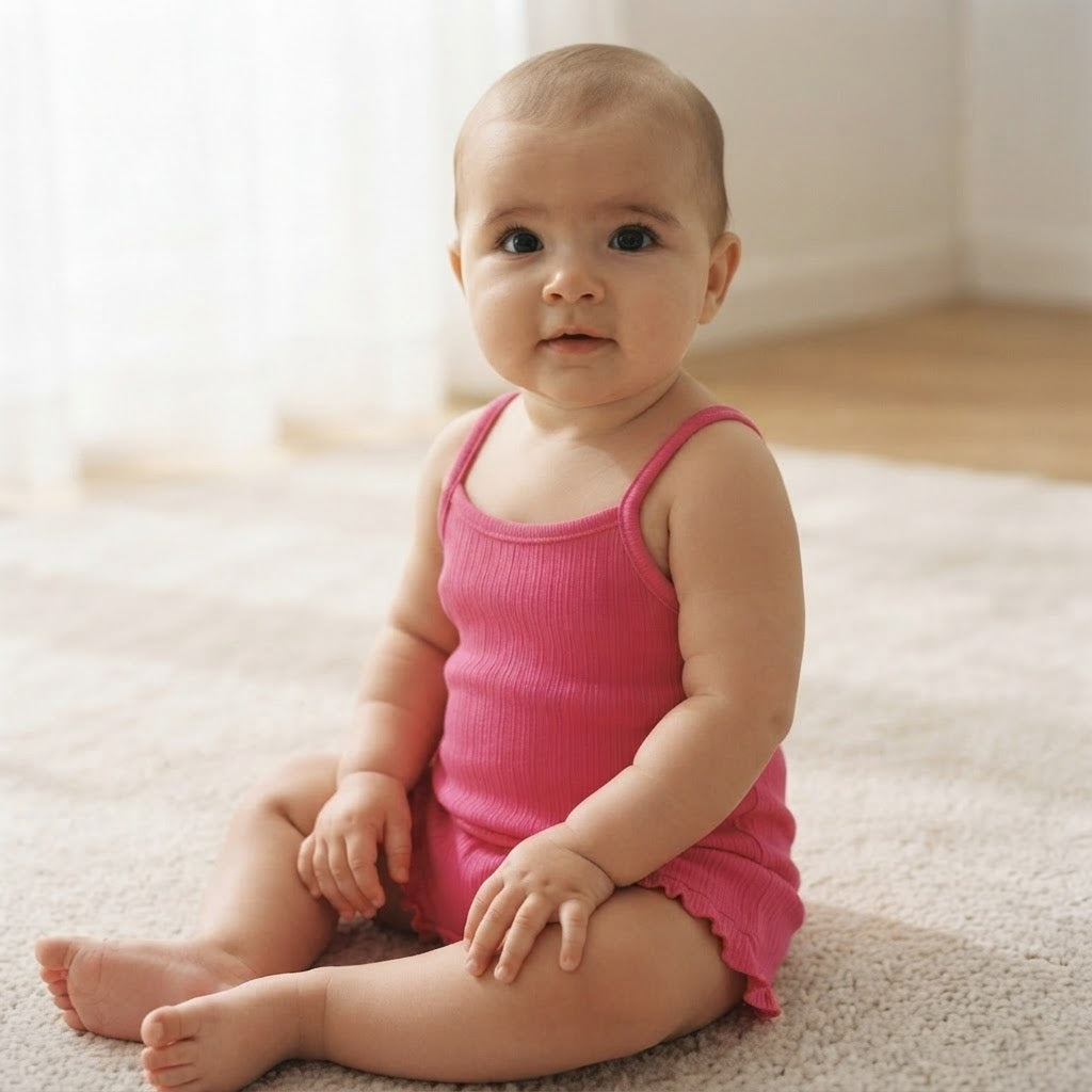 SHEIN Hot Pink Ribbed Double Strap Baby Romper - Size 6-9M