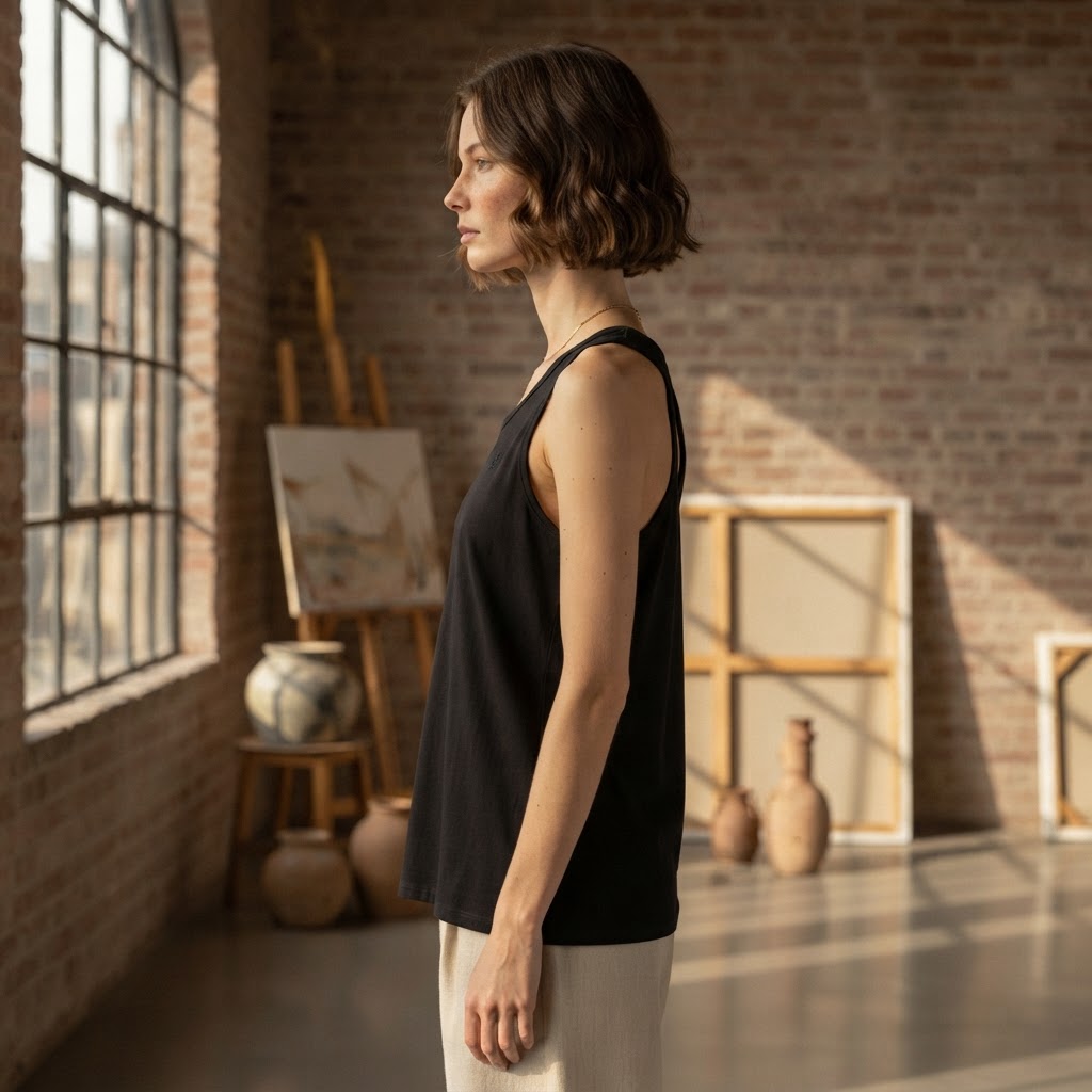 Mountain Ridge Black Racerback Cotton Tank Top with Relaxed
