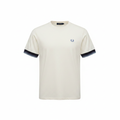 Fred Perry Men's Off-White Pique T-Shirt with Striped Cuffs