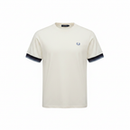 Fred Perry Men's Off-White Pique T-Shirt with Striped Cuffs
