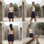 Navy Blue Jersey Mini Skirt with Drawstring Waist