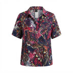 SHEIN Navy Multicolour Abstract Print Relaxed Rayon Blouse