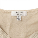 Women's Beige Sequin Embellished Linen V-Neck Top
