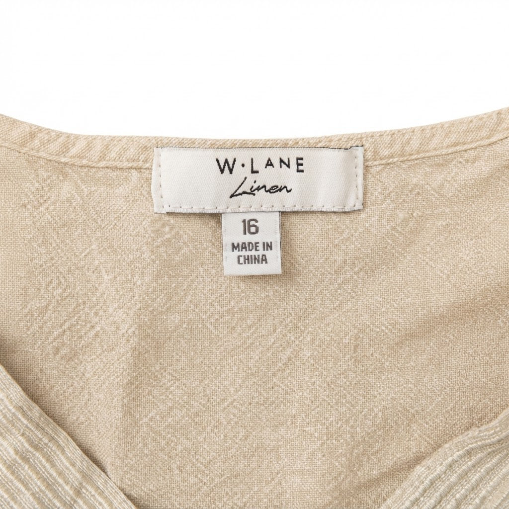 Women's Beige Sequin Embellished Linen V-Neck Top