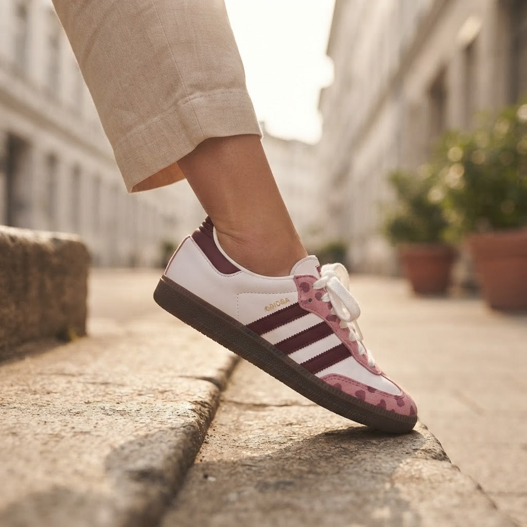 Adidas Adidas White & Pink Heart Print Samba-Style Sneakers