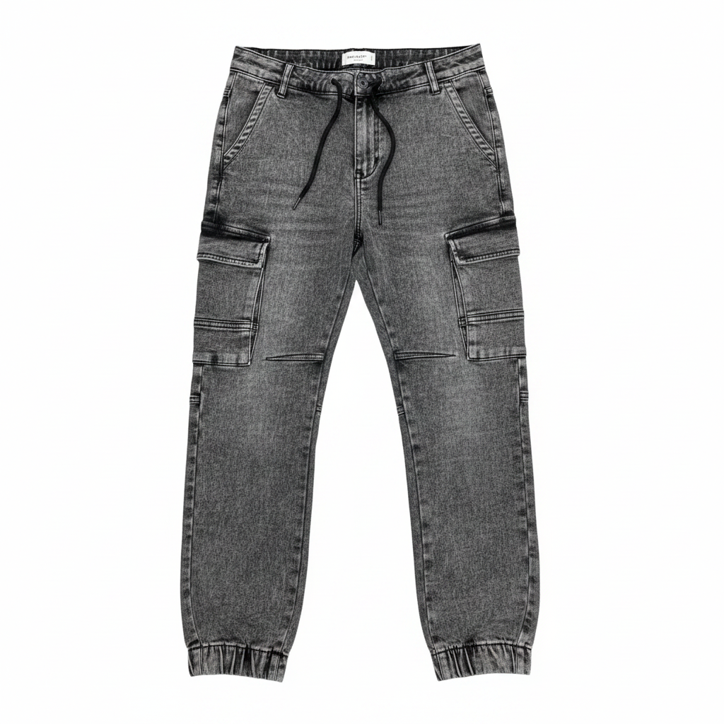 Livergy Men's Grey Acid Wash Denim Cargo Joggers