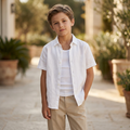 SHEIN Boys White Short Sleeve Linen Blend Button Down Shirt