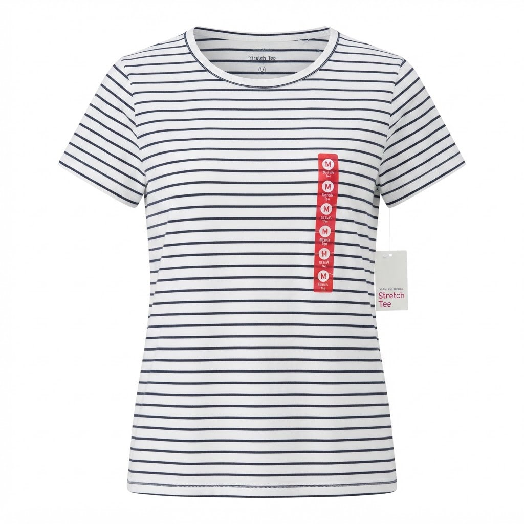 essentials White and Navy Striped Short-Sleeve Stretch T-Shi