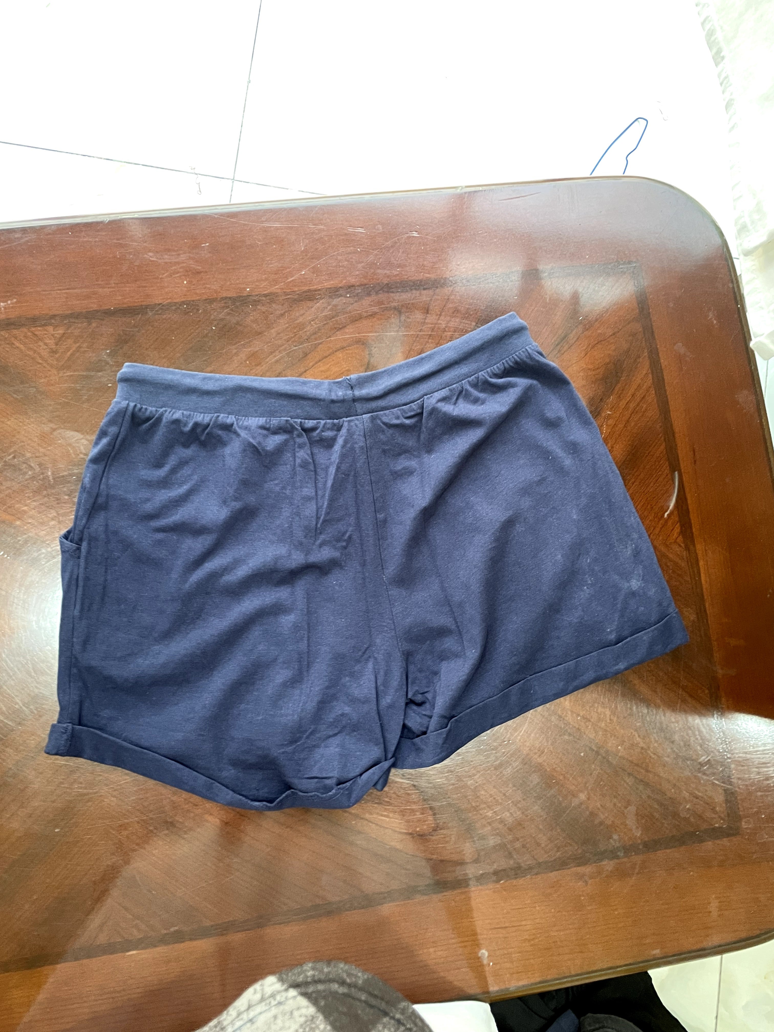 Navy Blue Cotton Drawstring Lounge Shorts