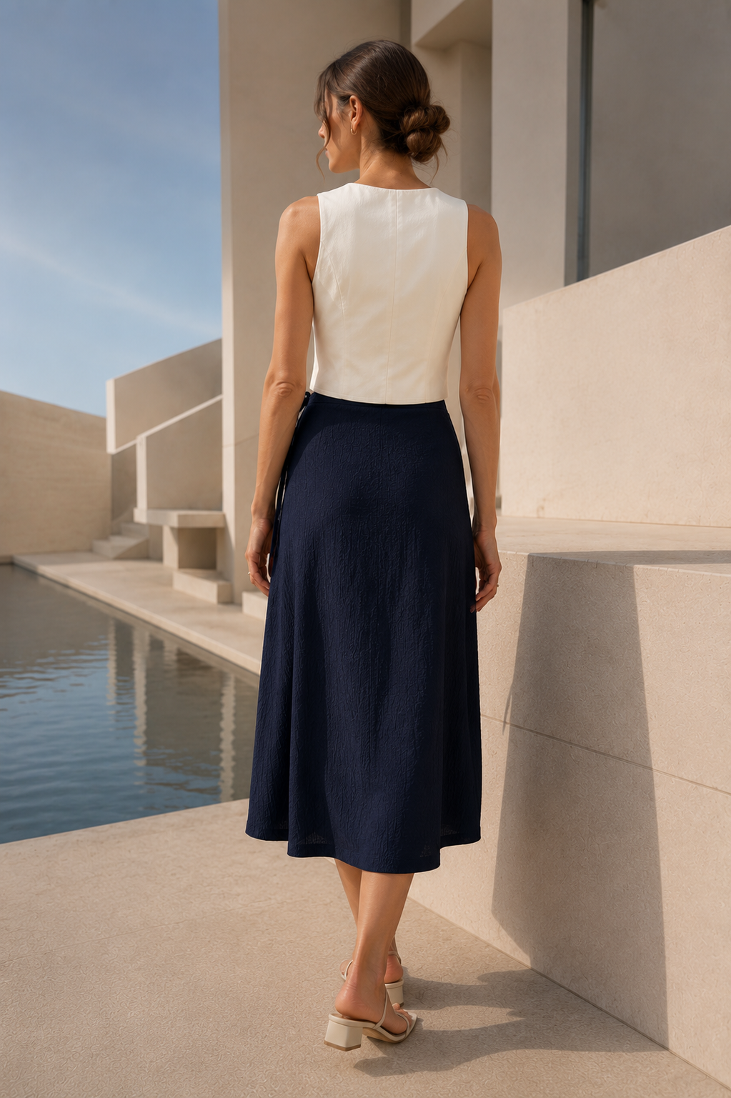 Women's Dark Navy Blue Midi Wrap Skirt - Regular Fit