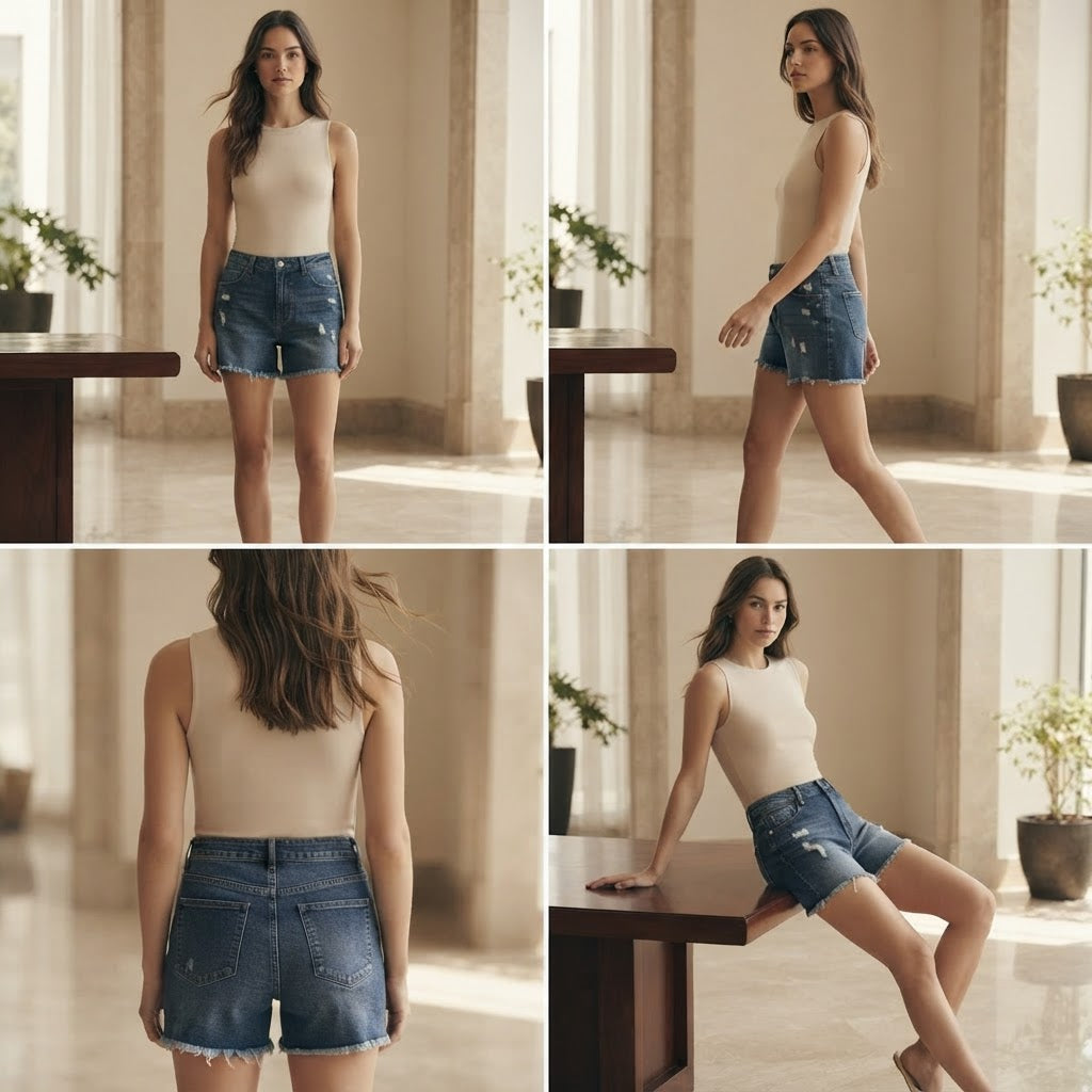 esmara Dark Blue Distressed Denim Shorts with Frayed Hem