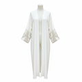 Women's White Longline Kimono with Metallic Cuffs